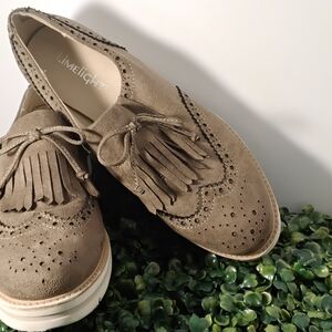 Limelight Taupe Suede Tassel Wingtip Platform Oxfords